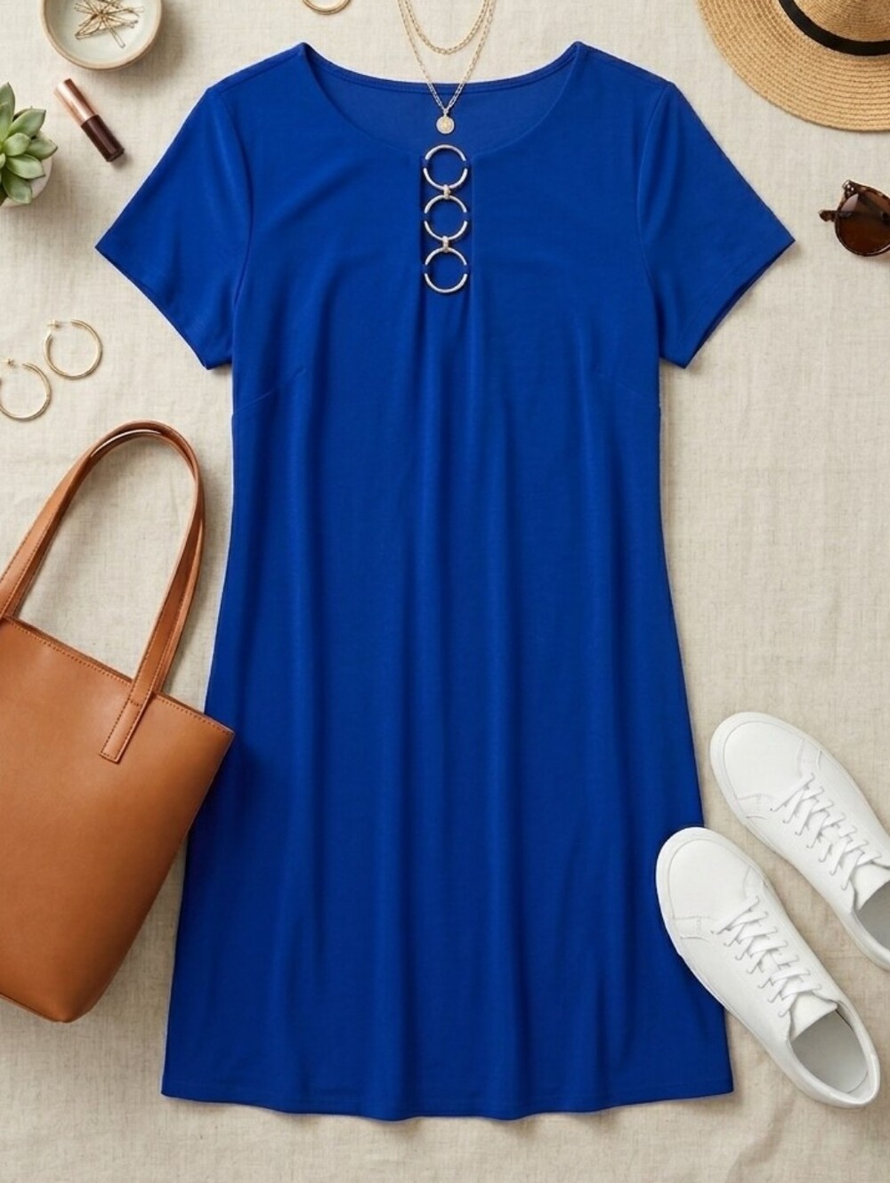 Royal Blue Short Sleeve Shift Dress